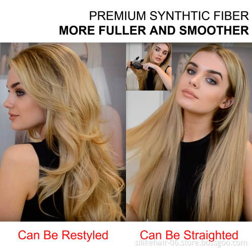 Soft Long Water Wavy Ombre Blonde Black Capless Wigs Hair Clips Extension 24Inches Wavy 3/4 Half Wig Synthetic Hair Extensions
